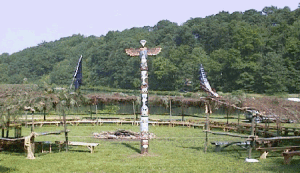 The Indian village at Hawk Mountain Scout Reservation stands ready for the dance competitions.